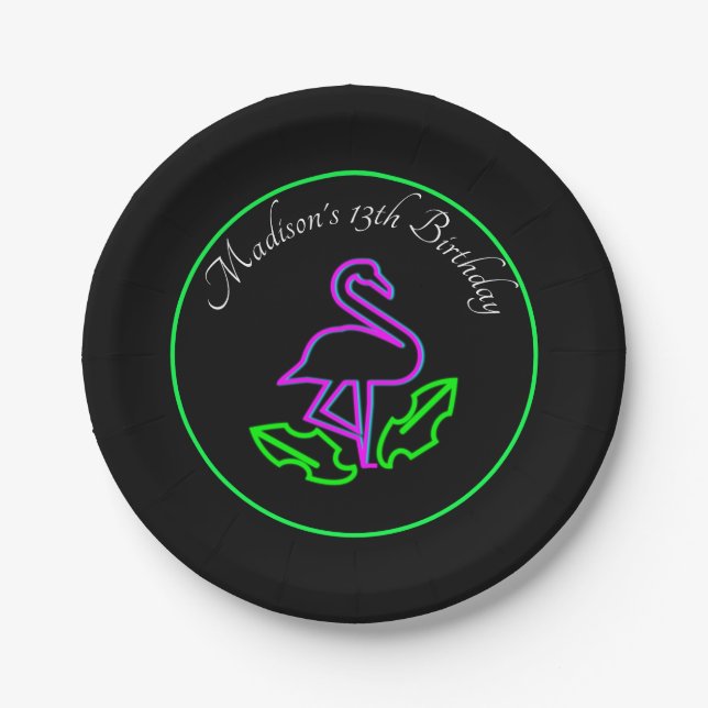 Tropical Flamingo Neon Party Glow Party Teen Pappteller (Vorderseite)