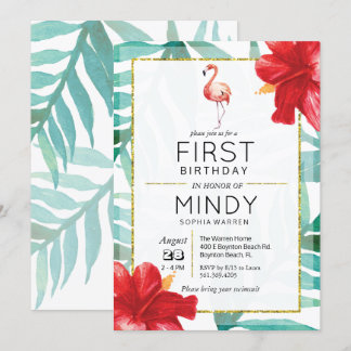 Tropical Flamingo Palm 1. Geburtstag Einladung