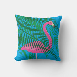 Tropical Flamingo & Palm Blätter auf Blue Sky Kissen