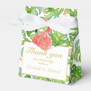 Tropical Flamingo Palm Blätter Pink Green DANKE Geschenkschachtel