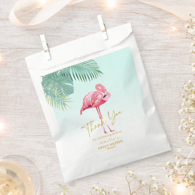 Tropical Flamingo Palms Sweet 16 Danke, ID922 Geschenktütchen (Ausgeschnitten)