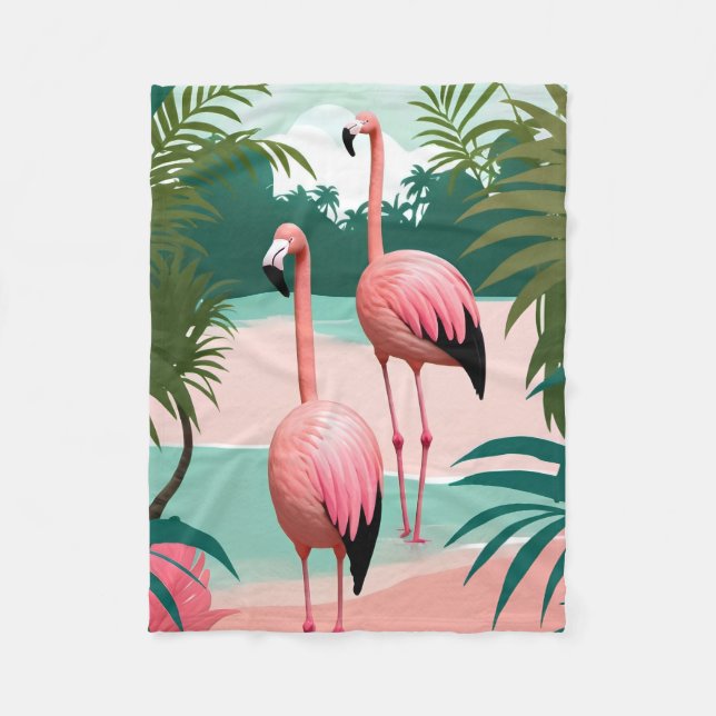 Tropical Flamingo Paradise Fleecedecke (Vorderseite)