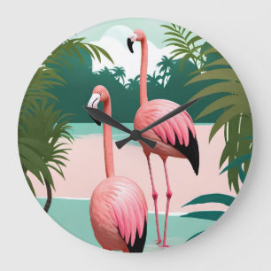 Tropical Flamingo Paradise Große Wanduhr