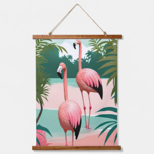 Tropical Flamingo Paradise Wandteppich Mit Holzrahmen