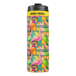 Tropical Flamingo Pickleball Power  Thermosbecher