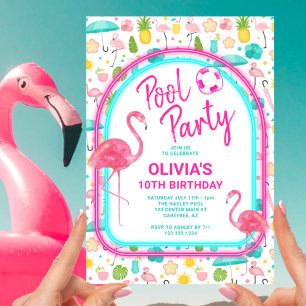 Tropical Flamingo Pool Party Geburtstag Einladung