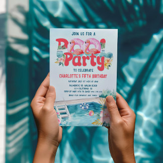 Tropical Flamingo Pool Party Geburtstag Einladung
