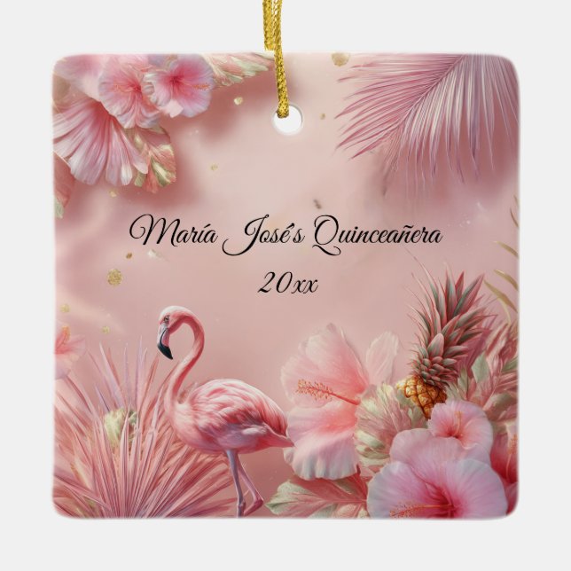 Tropical Flamingo Quinceañera, Brauch Keramikornament (Vorderseite)