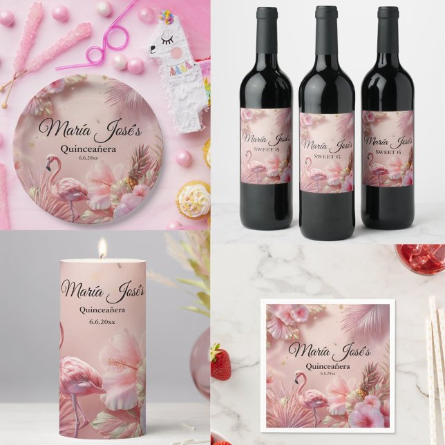 Tropical Flamingo Quinceañera, Brauch Pappteller (Von Creator hochgeladen)