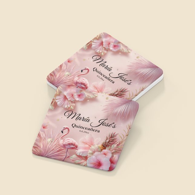 Tropical Flamingo Quinceañera, custom Rechteckiger Pappuntersetzer (Von Creator hochgeladen)