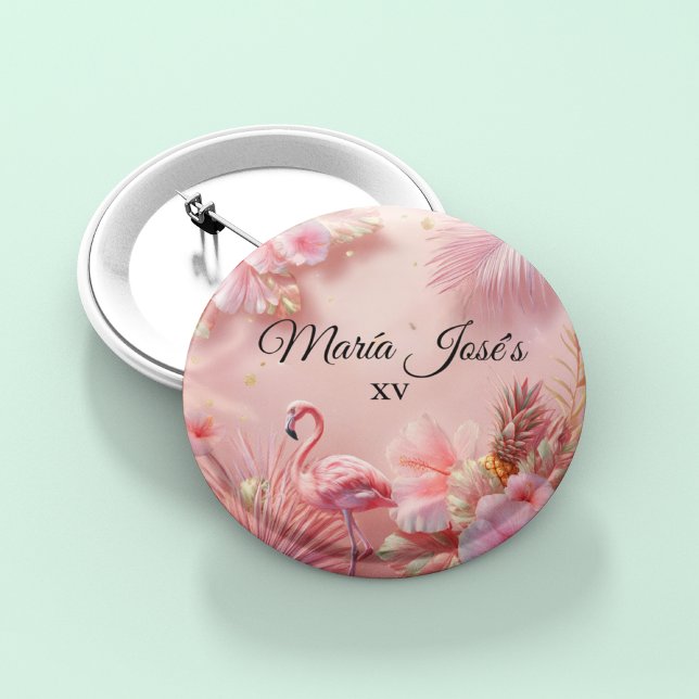 Tropical Flamingo Quinceañera, individuell Button (Von Creator hochgeladen)