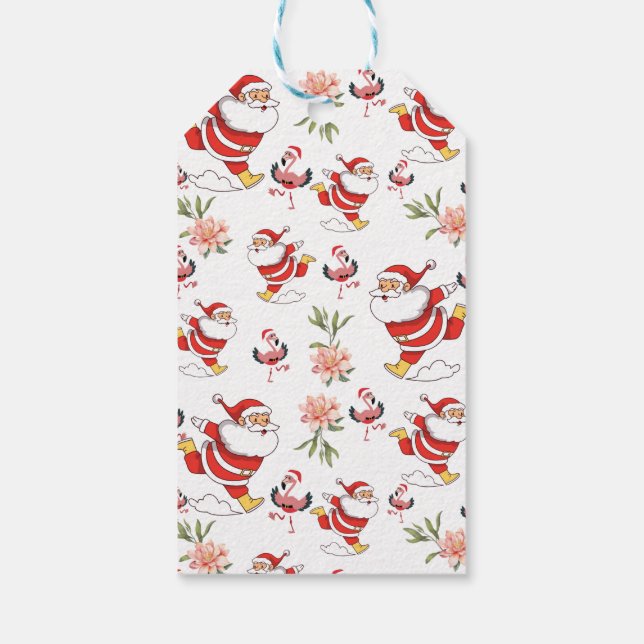 Tropical Flamingo Santa Christmas Pattern Geschenkanhänger (Rückseite)