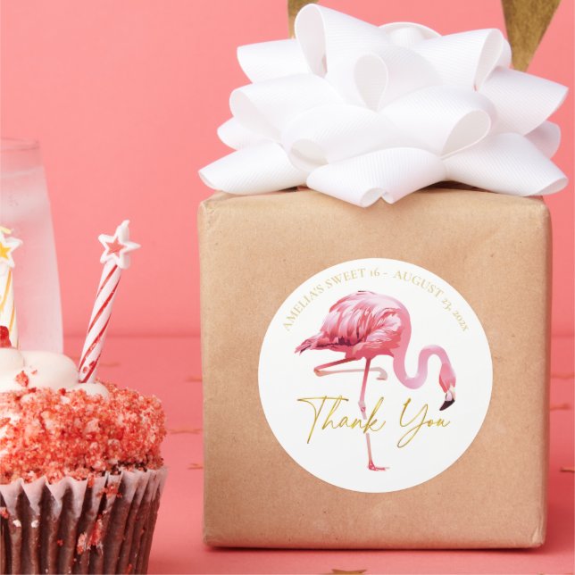 Tropical Flamingo Sweet 16 Danke, ID922 Runder Aufkleber (Party)