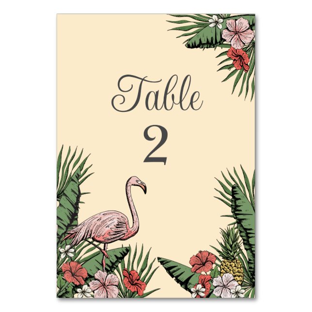 Tropical Flamingo Tischnummer Cards (Vorderseite)
