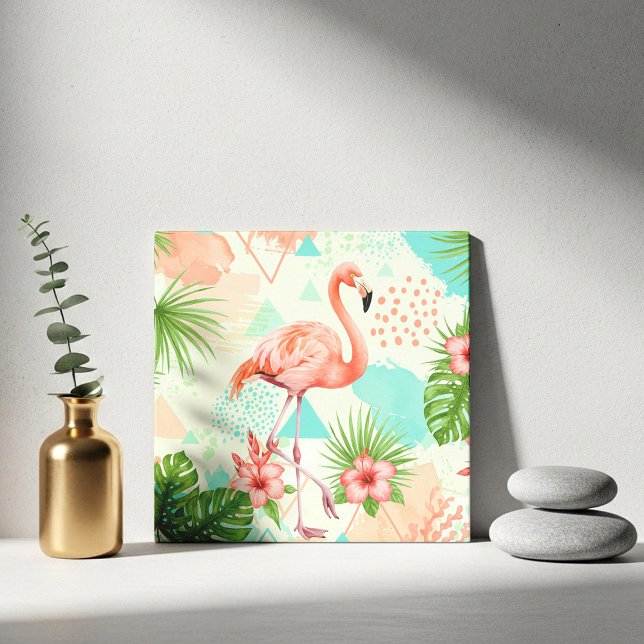 Tropical Flamingo Watercolor & Geometric Pattern Fliese (Von Creator hochgeladen)