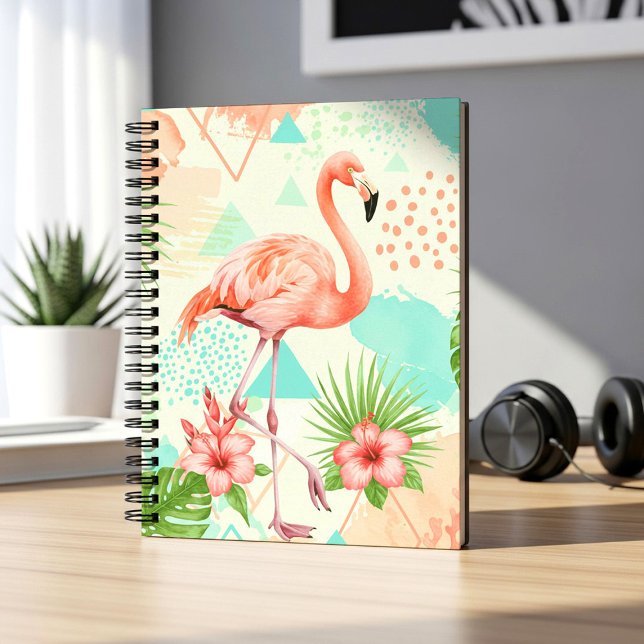 Tropical Flamingo Watercolor & Geometric Pattern Notizblock (Von Creator hochgeladen)