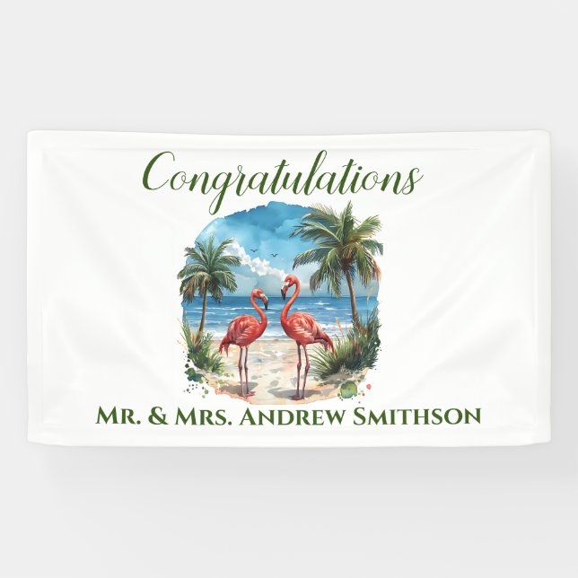 Tropical Flamingo Wedding Geburtstagsparty Banner (Horizontal)