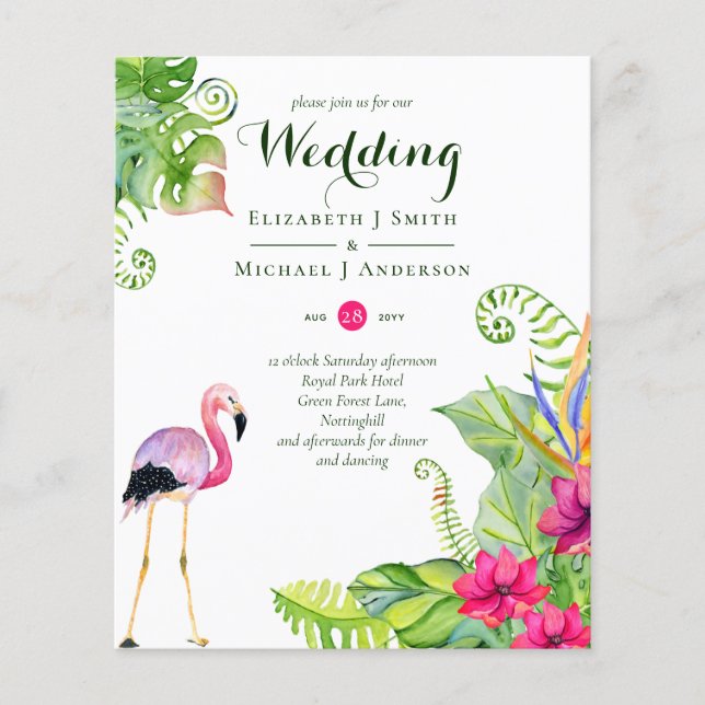 Tropical Flamingo Wedding Invites Fuchsia Ginger (Vorderseite)