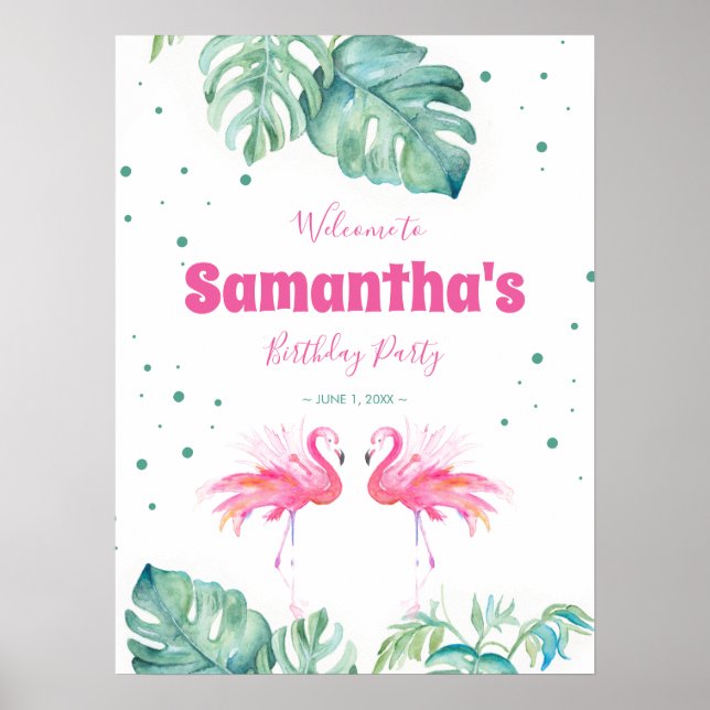 Tropical Flamingo Welcome Party Sign Poster (Vorne)