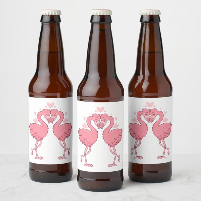 Tropical Flamingos Beach Cute Pink Summer Wedding Bierflaschenetikett (Flaschen)