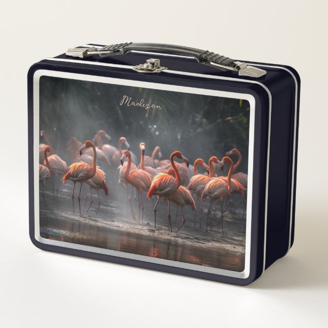 Tropical Flamingos custom name Metall Brotdose (Vorderseite)