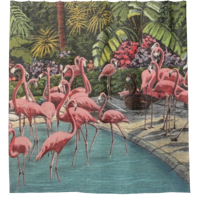 Tropical Flamingos Duschvorhang (Vorderseite)