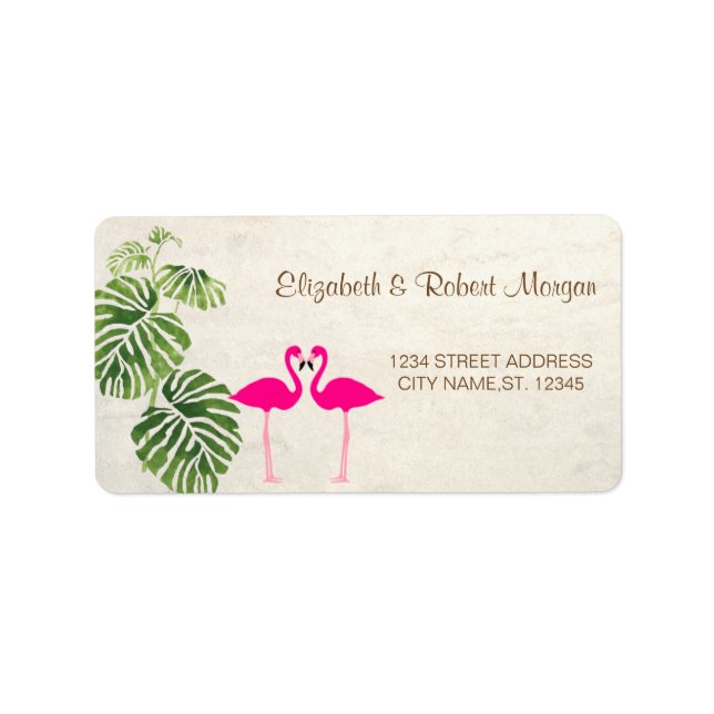 Tropical Flamingos Wedding Label Adressaufkleber (Vorne)