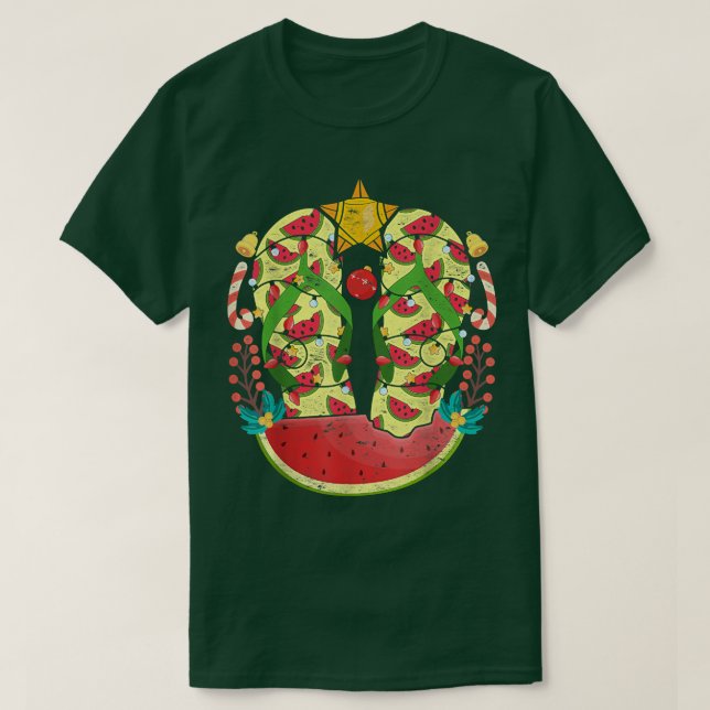 Tropical Flip Flops Watermelon Weihnachten T-Shirt (Design vorne)