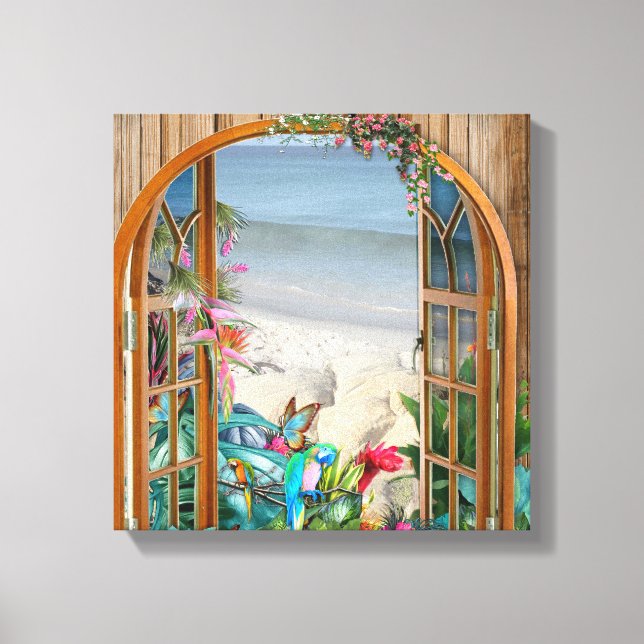 Tropical Flora Paradise Beach Landschaft Canvas Pr Leinwanddruck (Vorderseite)