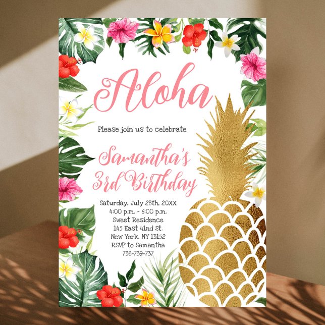 Tropical Floral Aloha Birthday Luau Hawaiian Party Einladung (Von Creator hochgeladen)