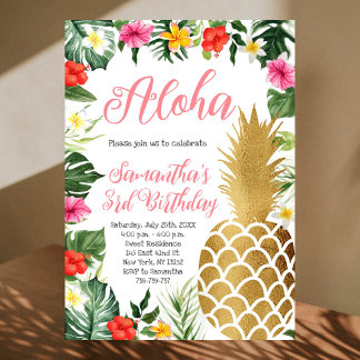 Tropical Floral Aloha Birthday Luau Hawaiian Party Einladung