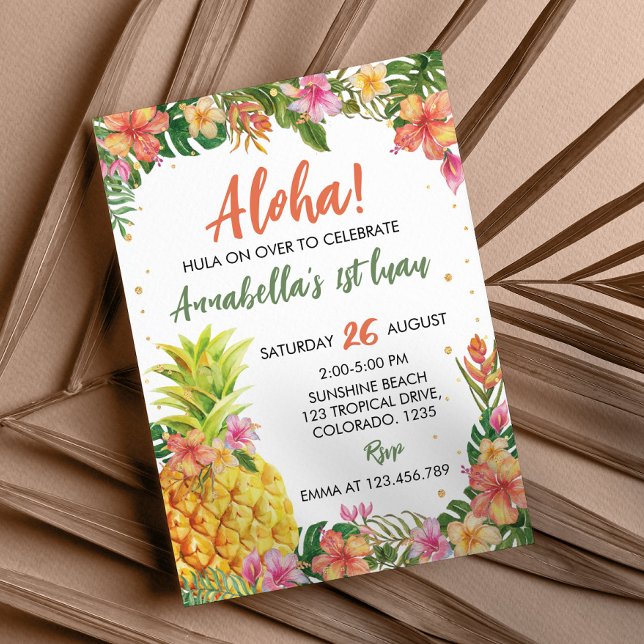 Tropical Floral Aloha First Luau Birthday Einladung (Von Creator hochgeladen)