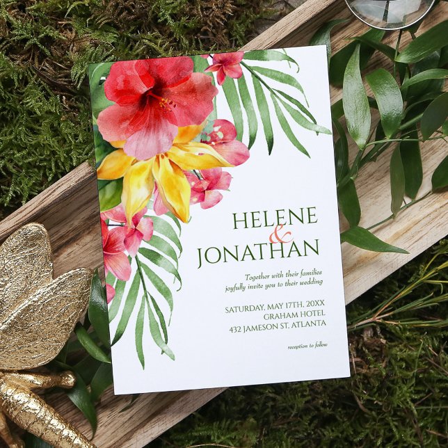 Tropical Floral Beach farbenfrohe Hochzeit in Urla Einladung (Tropical Floral Beach Colorful Destination Wedding Invitation)