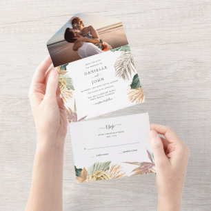 Tropical Floral Beach Foto Wedding RSVP All In One Einladung