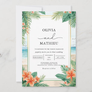 Tropical Floral Beach Hochzeit Einladung