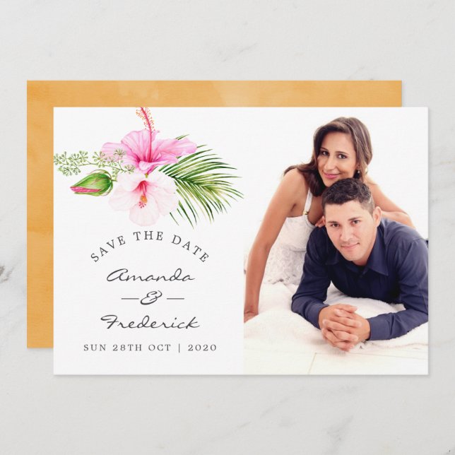 Tropical Floral Beach Hochzeit Save the Date Einladung (Vorne/Hinten)