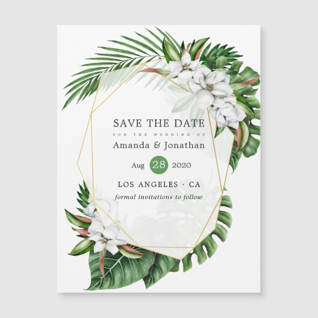 Tropical Floral Beach Hochzeit Save the Date Magnetkarte (Vorderseite)