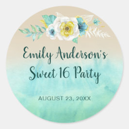 Tropical Floral Beach Sweet 16 Geburtstag Runder Aufkleber