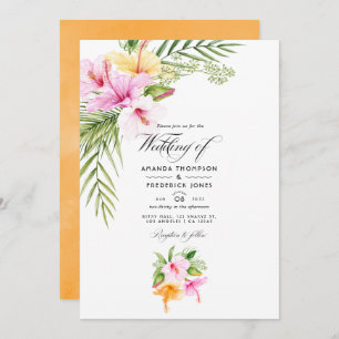 Tropical Floral Beach Wedding Foto Einladung