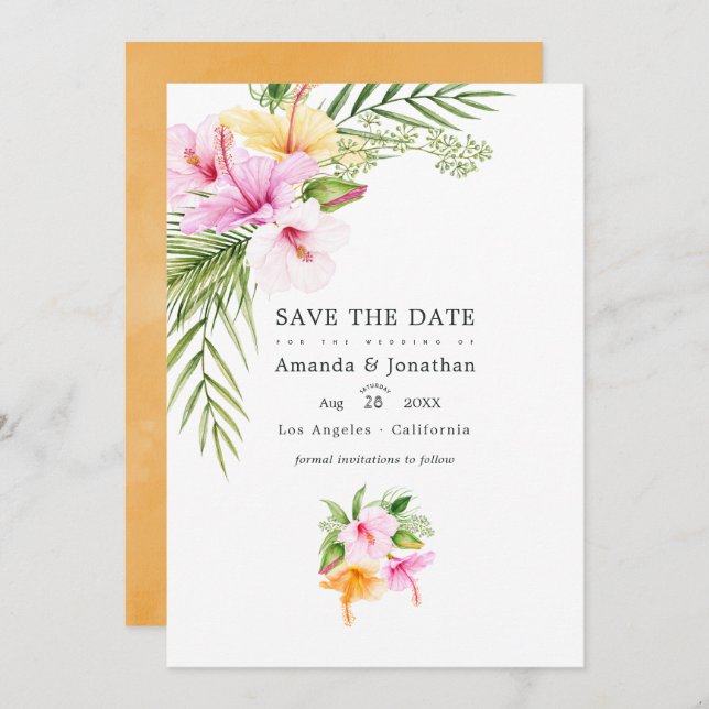 Tropical Floral Beach Wedding Foto Save The Date