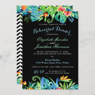 Tropical Floral Black Probe Dinner Einladung