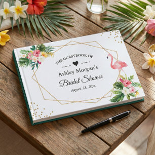 Tropical Floral Blätter Flamingo Brautparty Gästebuch
