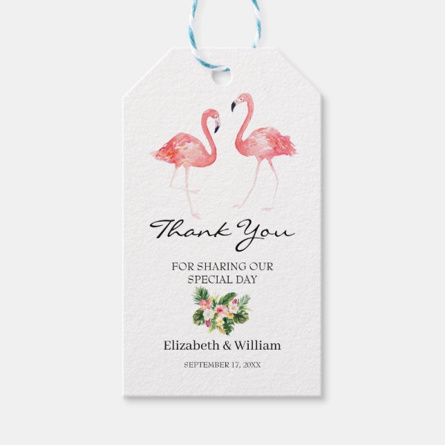 Tropical Floral Blätter Flamingo Wedding Vielen Da Geschenkanhänger (Vorderseite)