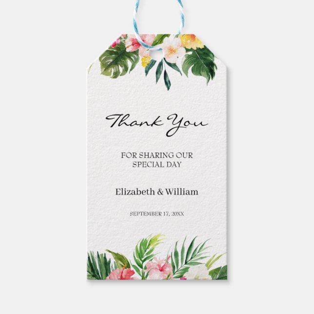 Tropical Floral & Blätter Gastgeschenk Hochzeit Vi Geschenkanhänger (Vorderseite)