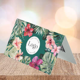 Tropical Floral Botanical Logo QR Code Folded Visitenkarten