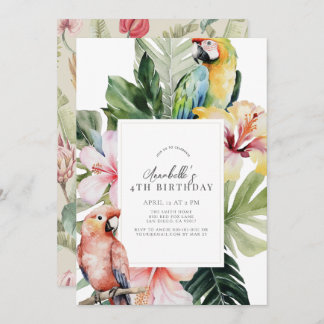 Tropical Floral Botanical Parrot Welse Kindergebur Einladung