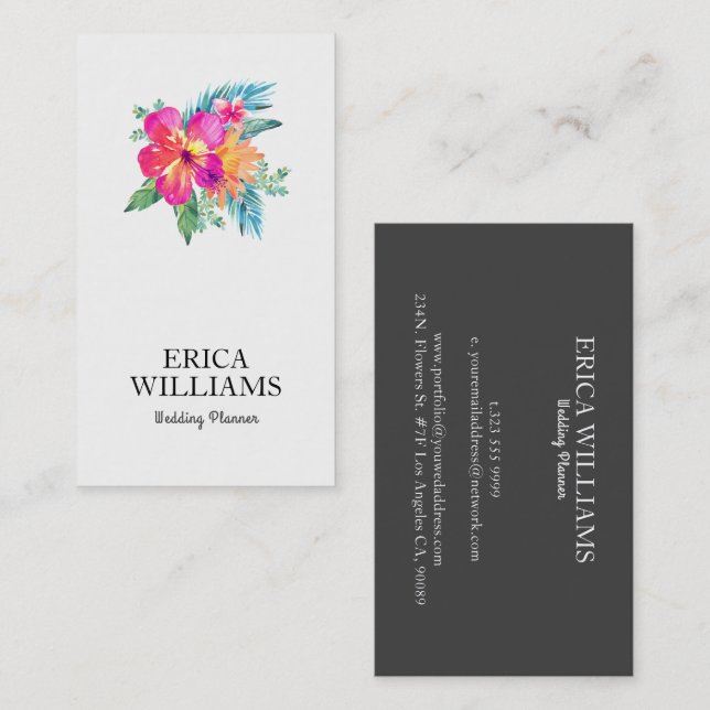 Tropical Floral Bouquet Wedding Planner Visitenkarte (Vorne/Hinten)
