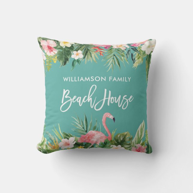 Tropical Floral Brush Script Family Beach House Kissen (Vorderseite)