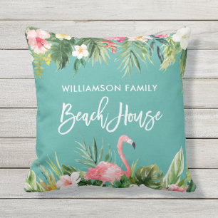 Tropical Floral Brush Script Family Beach House Kissen