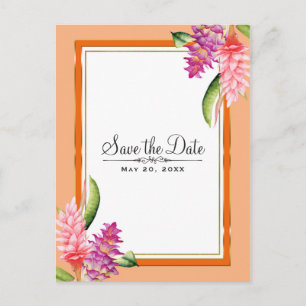 Tropical Floral Coral Orange & Gold Save the Date Ankündigungspostkarte